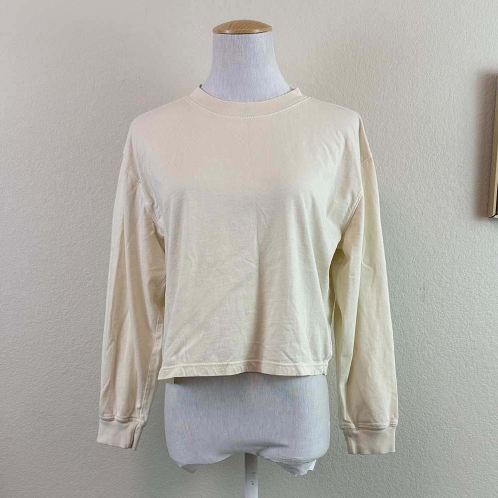 Spiritual Gangster 555 Cream Women's Long Sleeve 100% Cotton Top Size Small
